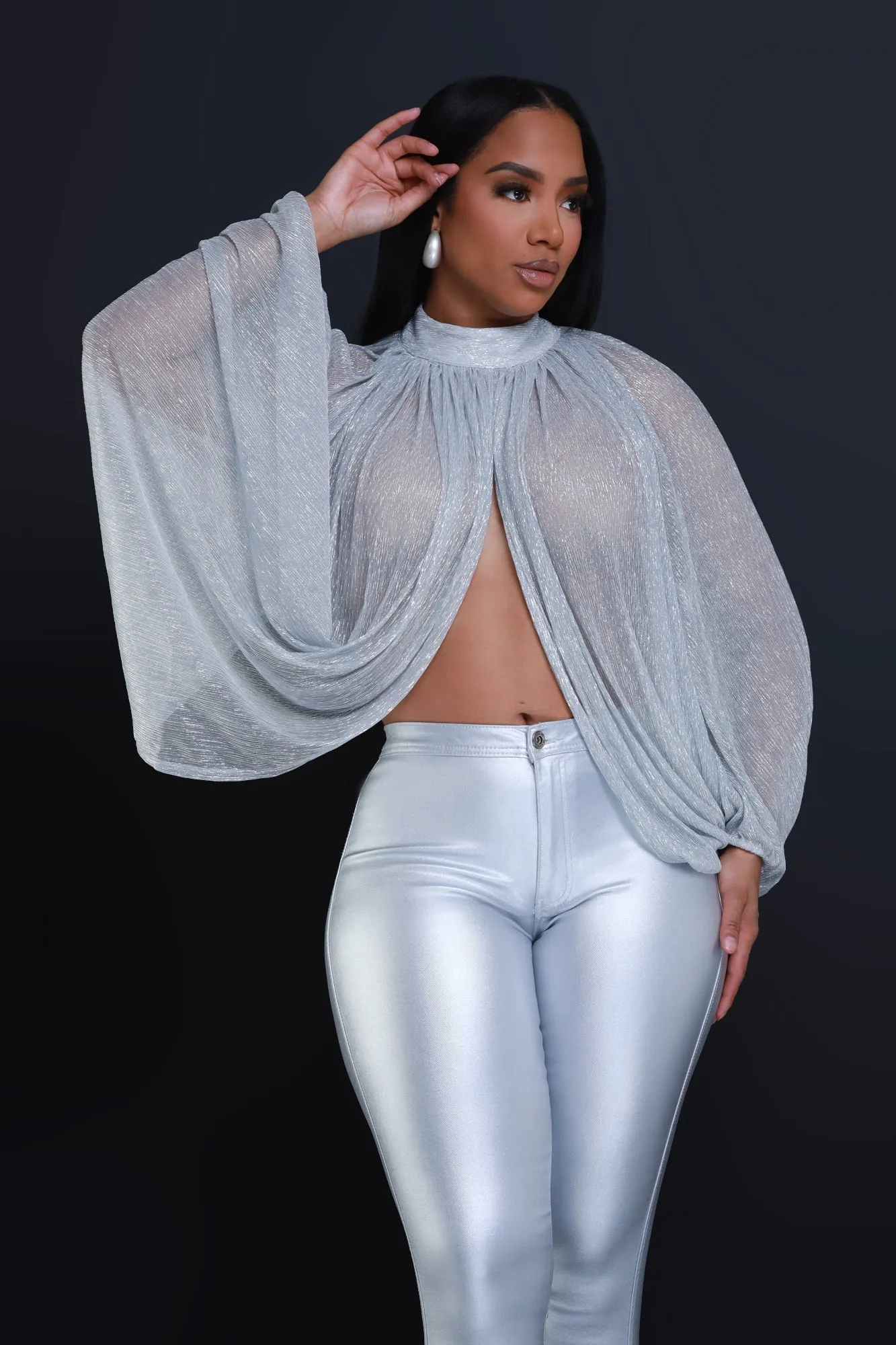 Backstage Pass Sheer Open Front Top - Silver