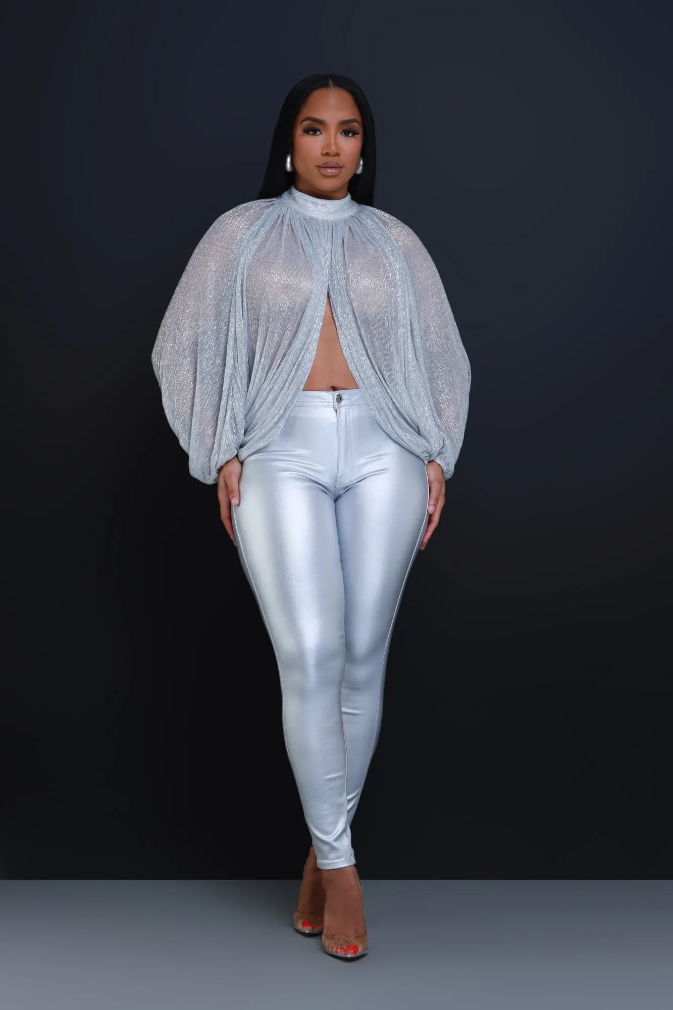 Backstage Pass Sheer Open Front Top - Silver