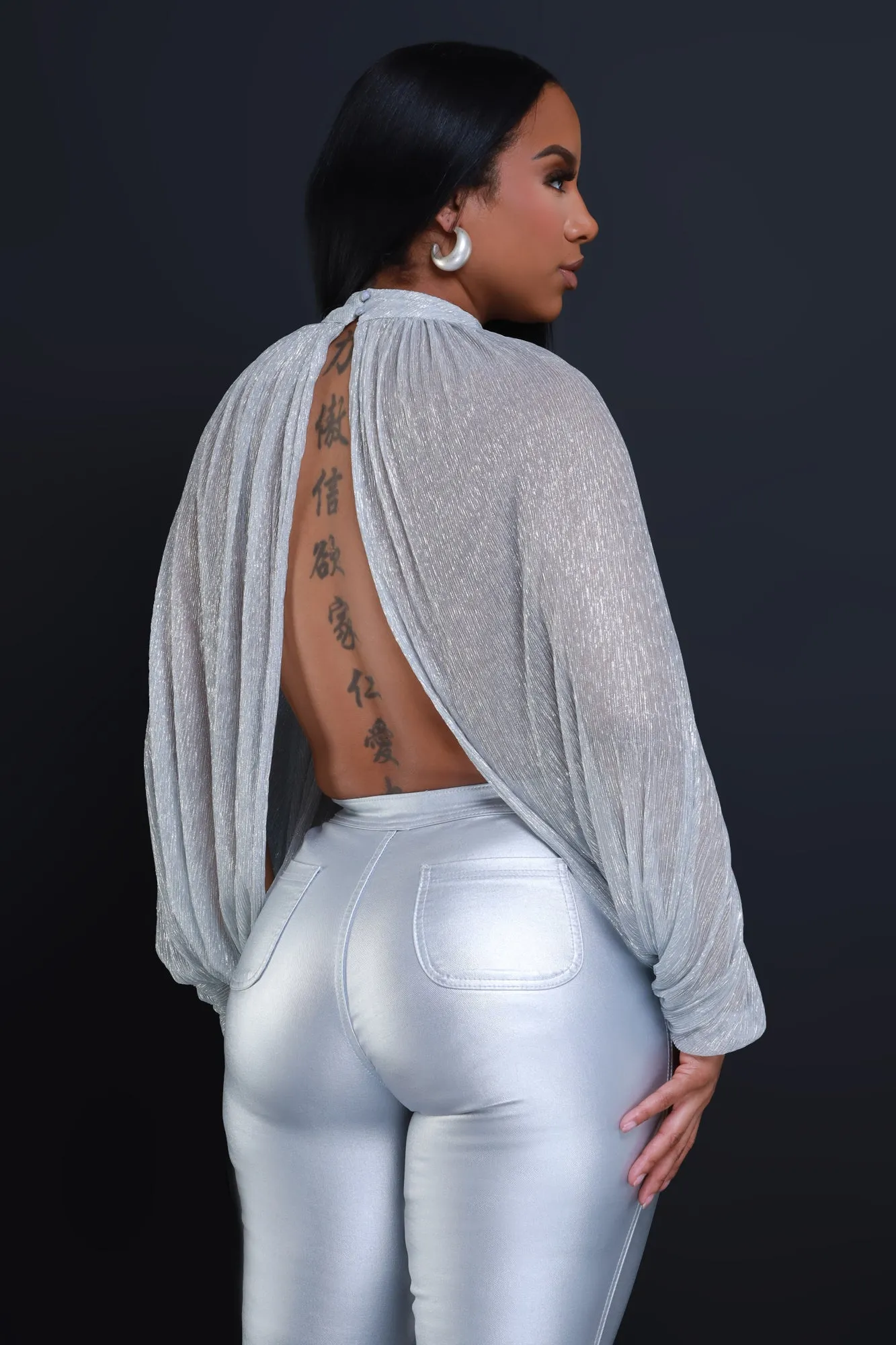 Backstage Pass Sheer Open Front Top - Silver