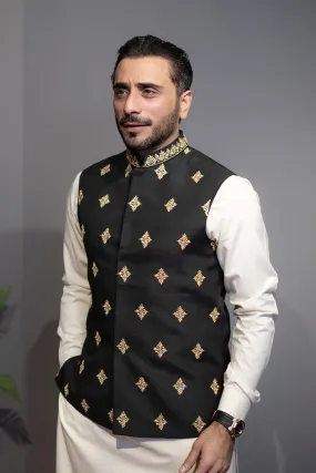 Black Cotton Silk Waist Coat