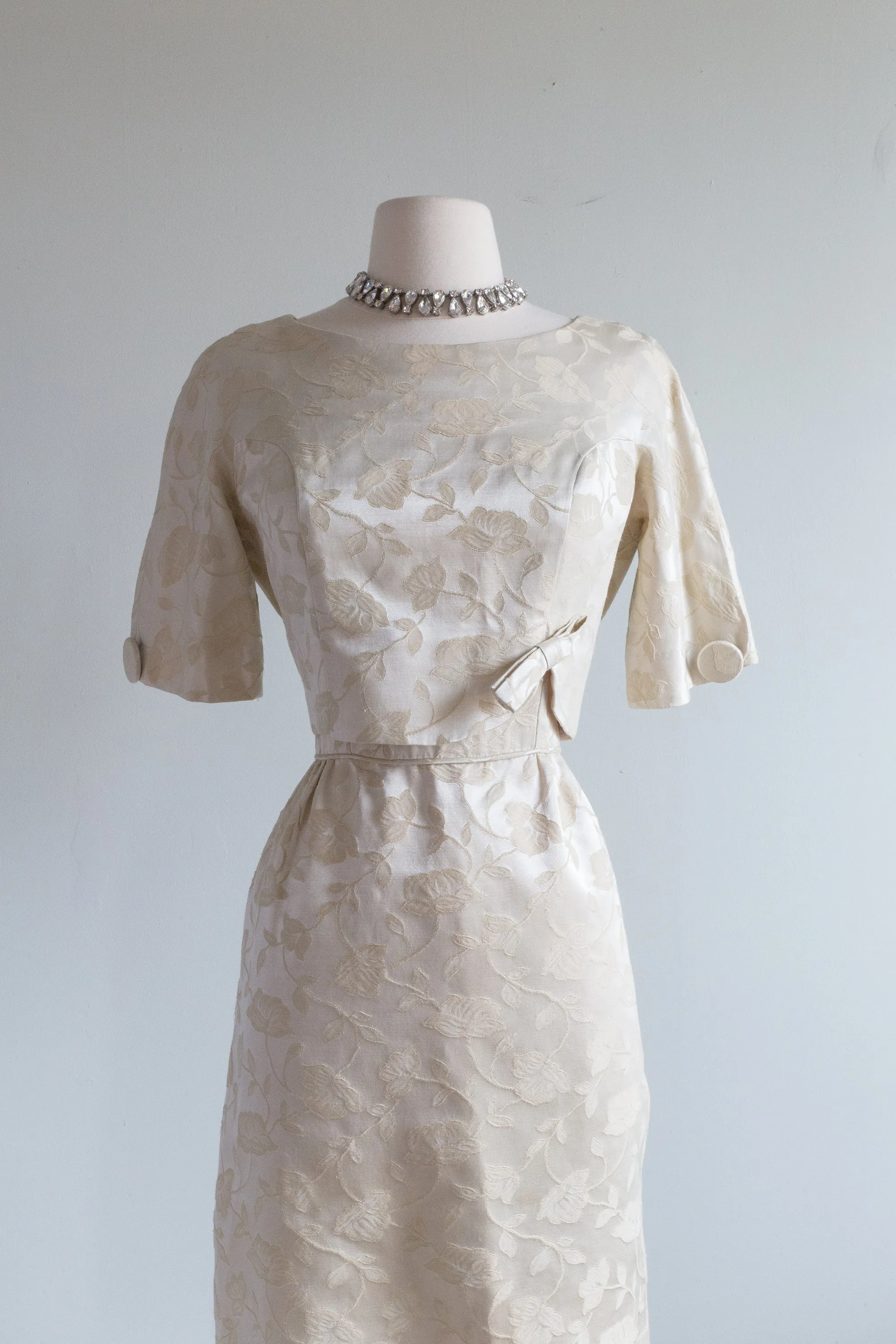 Darling 1960's Ivory Brocade Courthouse Wedding Dress Set / Medium