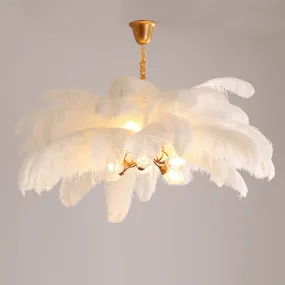 Elva Brass Palm Tree Feather Chandelier