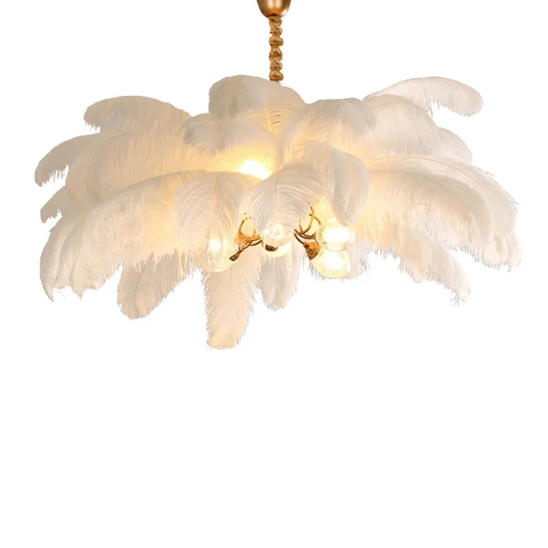 Elva Brass Palm Tree Feather Chandelier