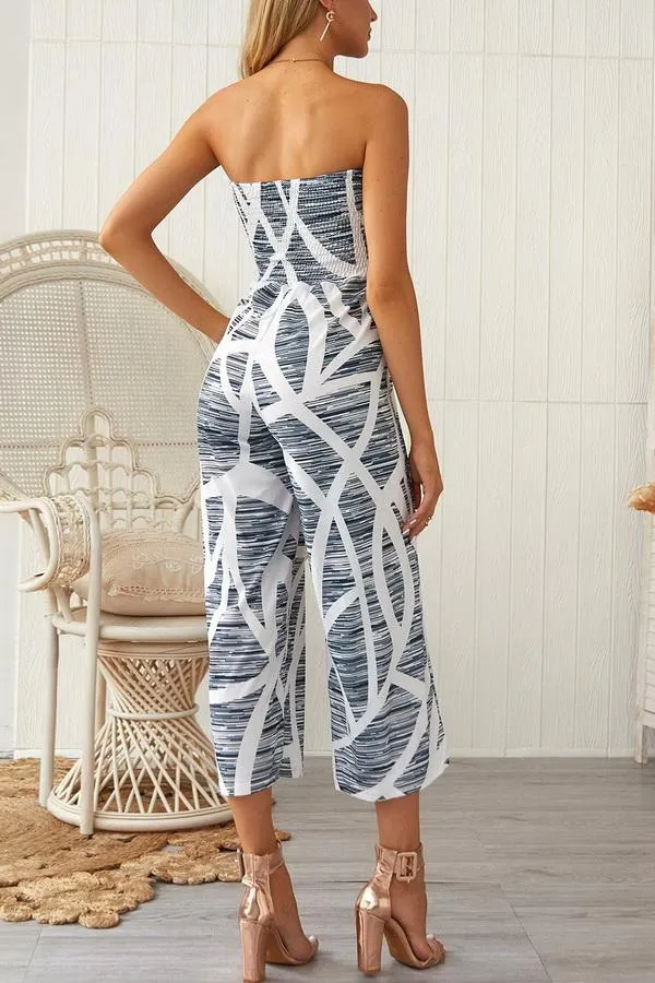 elveswallet Print Strapless Wide-leg Jumpsuit