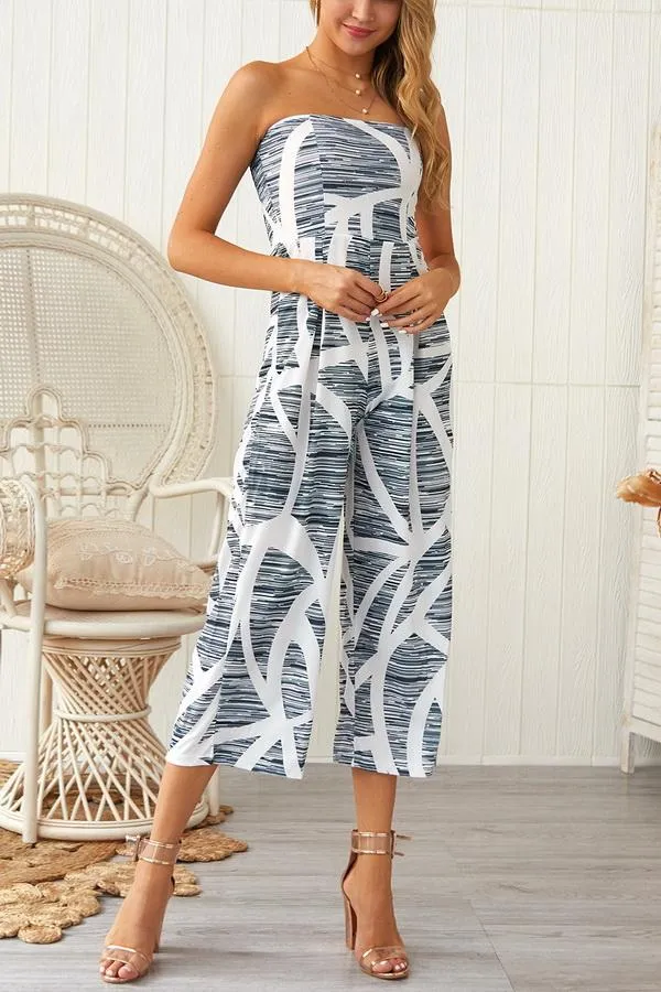 elveswallet Print Strapless Wide-leg Jumpsuit