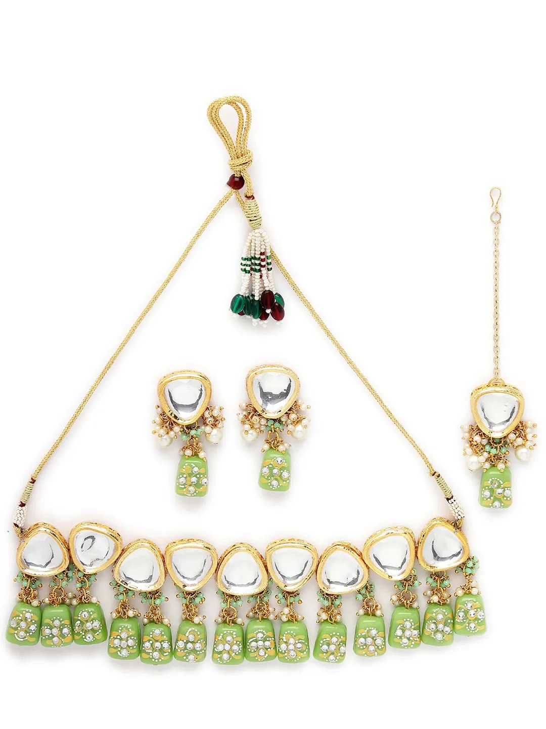 Gold-Plated White Kundan-Studded Beaded Jewellery Set