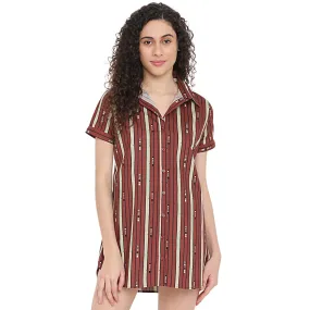 La Intimo Women's Striped Fashion short sleeve Longline Shirt