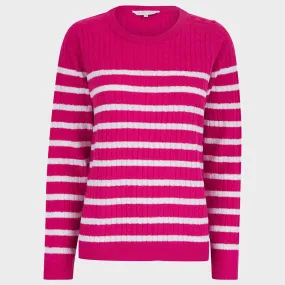 Ladies Striped Cable Knit Jumper