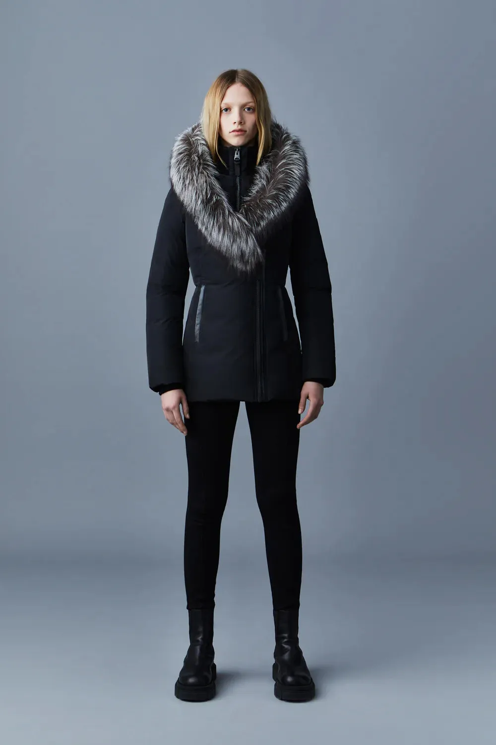 MACKAGE ADALI-X Down Coat with Silver Fox Fur Signature Mackage Collar