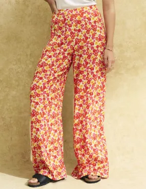 Orange Floral Print Wide Leg Cora Trousers