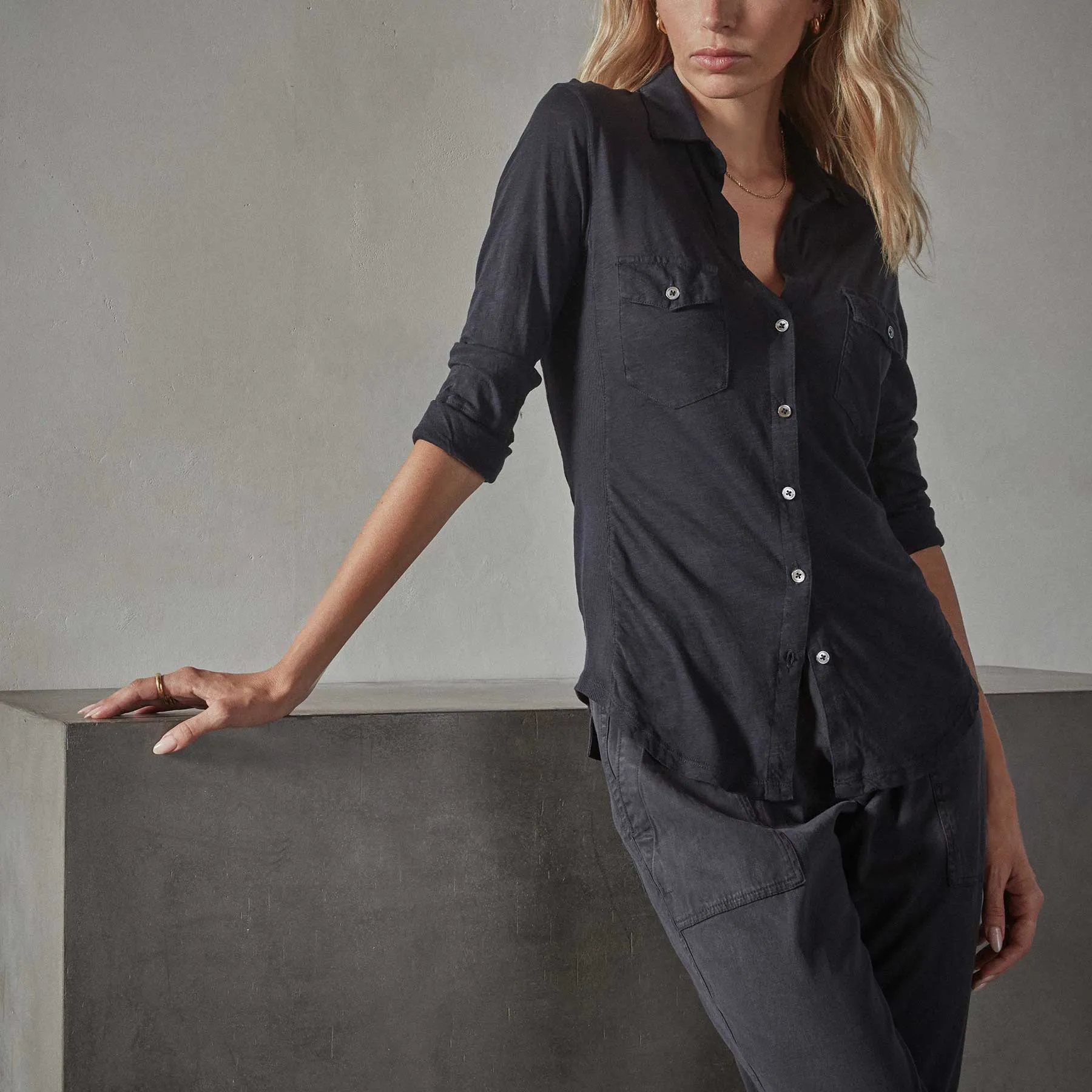 Sheer Slub Side Panel Shirt - Deep