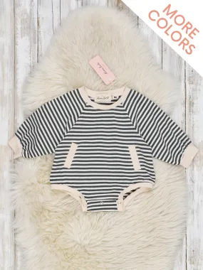 Tan Long Sleeve Fall Stripe Romper