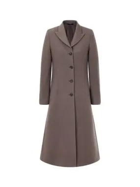 Women s Peaked Lapel Wool Single Coat Choco