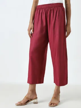 Zuba Maroon Solid High-Rise Ethnic Pants